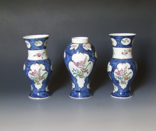 garniture of Liverpool porcelain Christian's vases